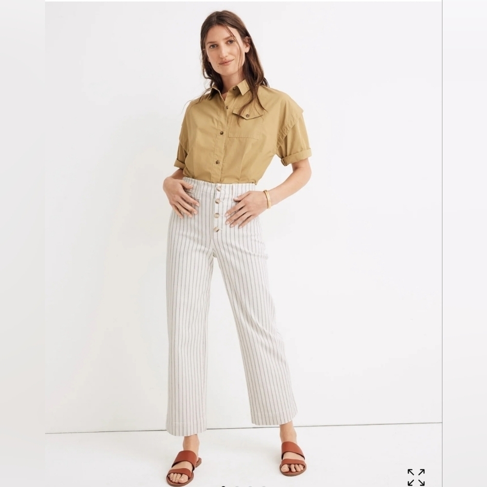 Slim Emmett Wide-Leg Crop Pants in Indigo‎ Stripe: Button-Front Edition Size 27